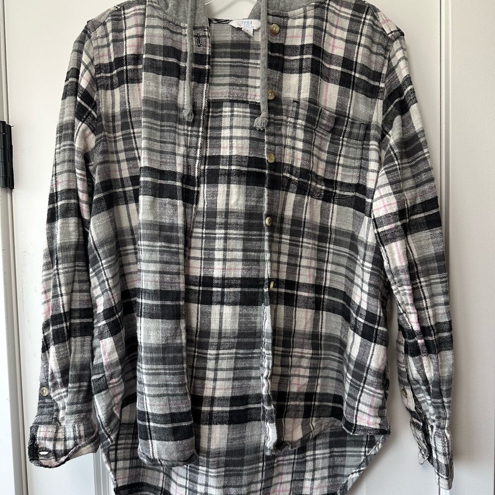 Plaid Button-Up Hoodie
